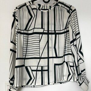 Club Monaco Women's Blouse Ivory & Dark Green